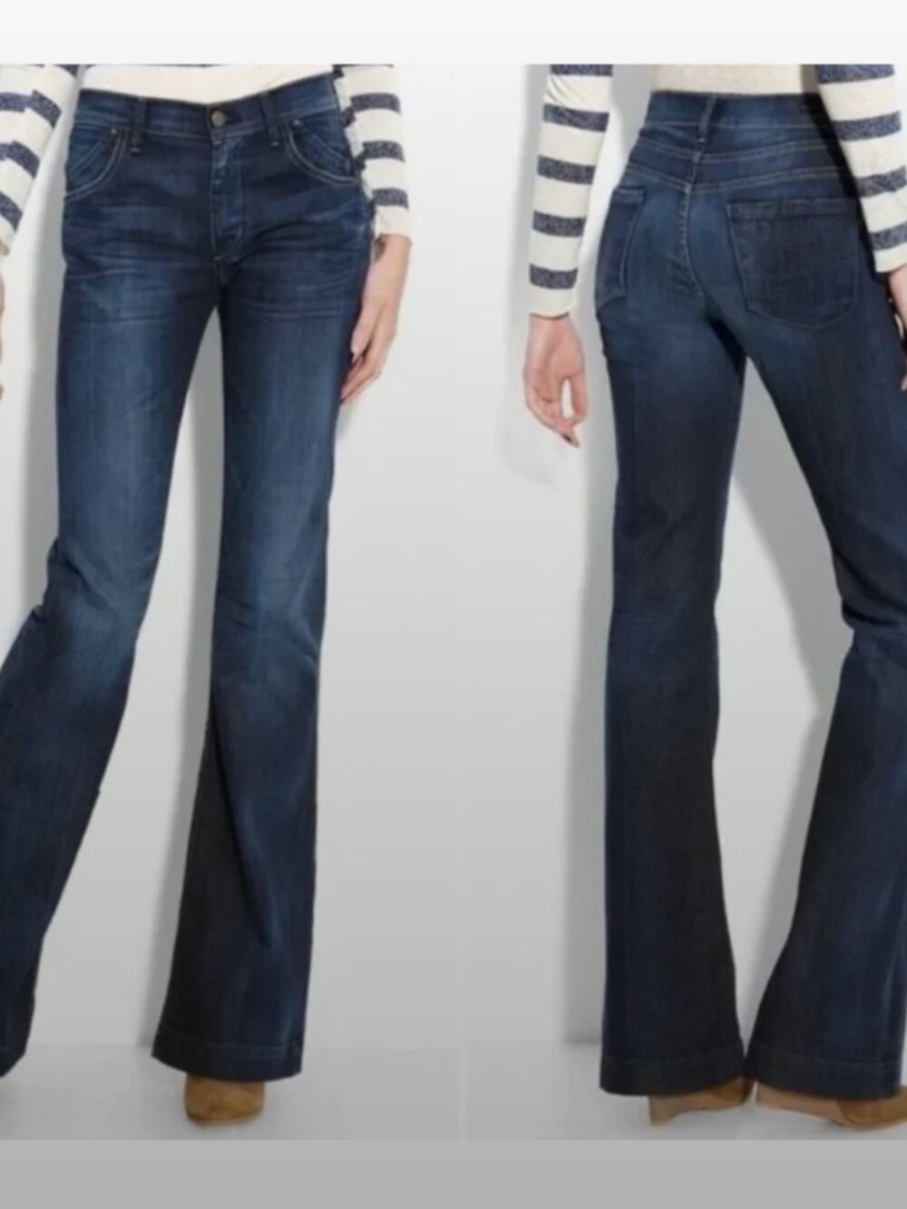Citizens Of Humanity Hutton Medium Rise Wide Leg Dark Blue Flare Women's Jeans